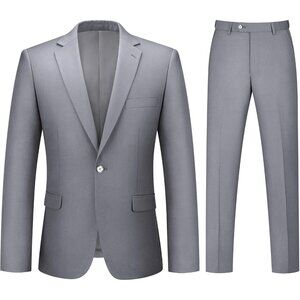 Men's Light Gray 2 Piece Suits Slim Fit One Button Business Wedding Party